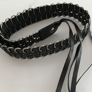 A|X (Armani Exchange) Genuine Leather Black and Silver Woven Tie Belt W Medium